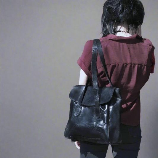 Convertible Leather Tote Backpack Cleo In Black - Artisan Stories