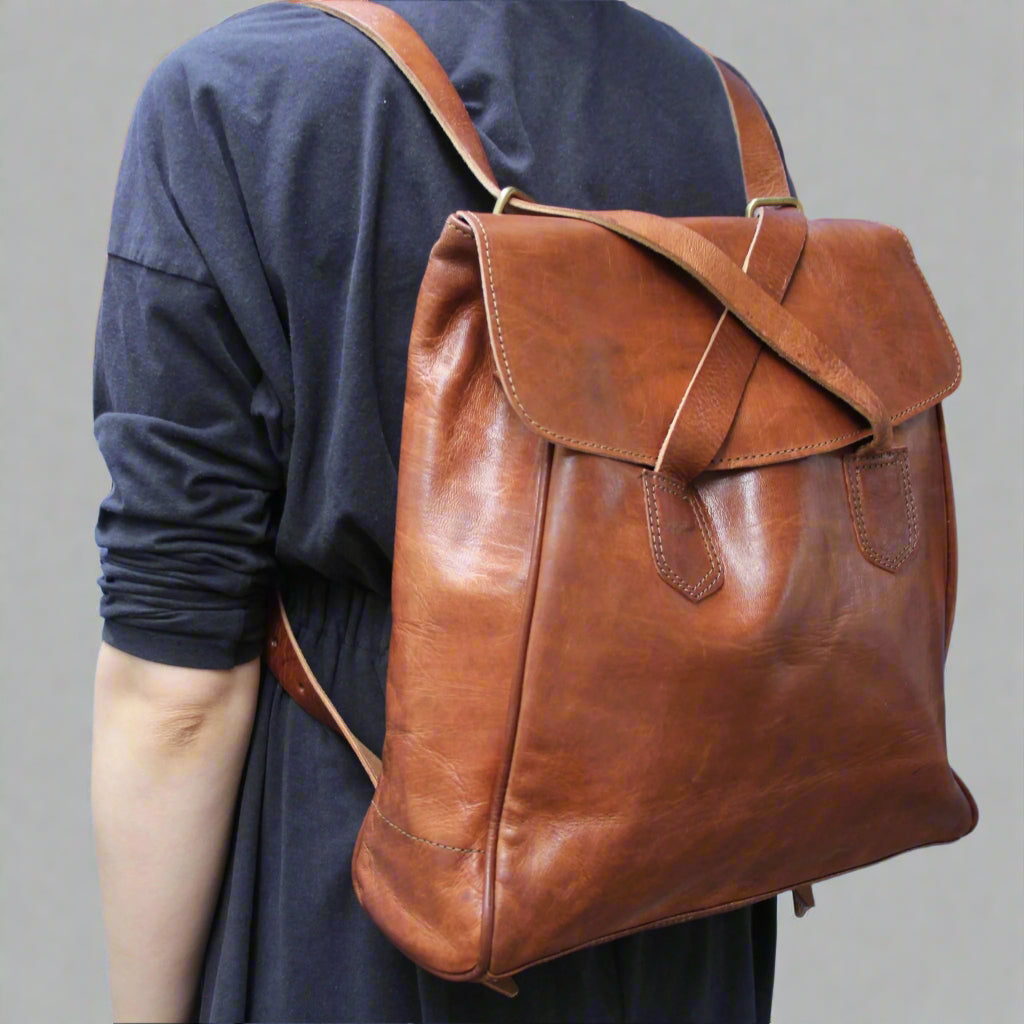 Convertible Leather Tote Backpack Cleo In Tan Brown - Artisan Stories