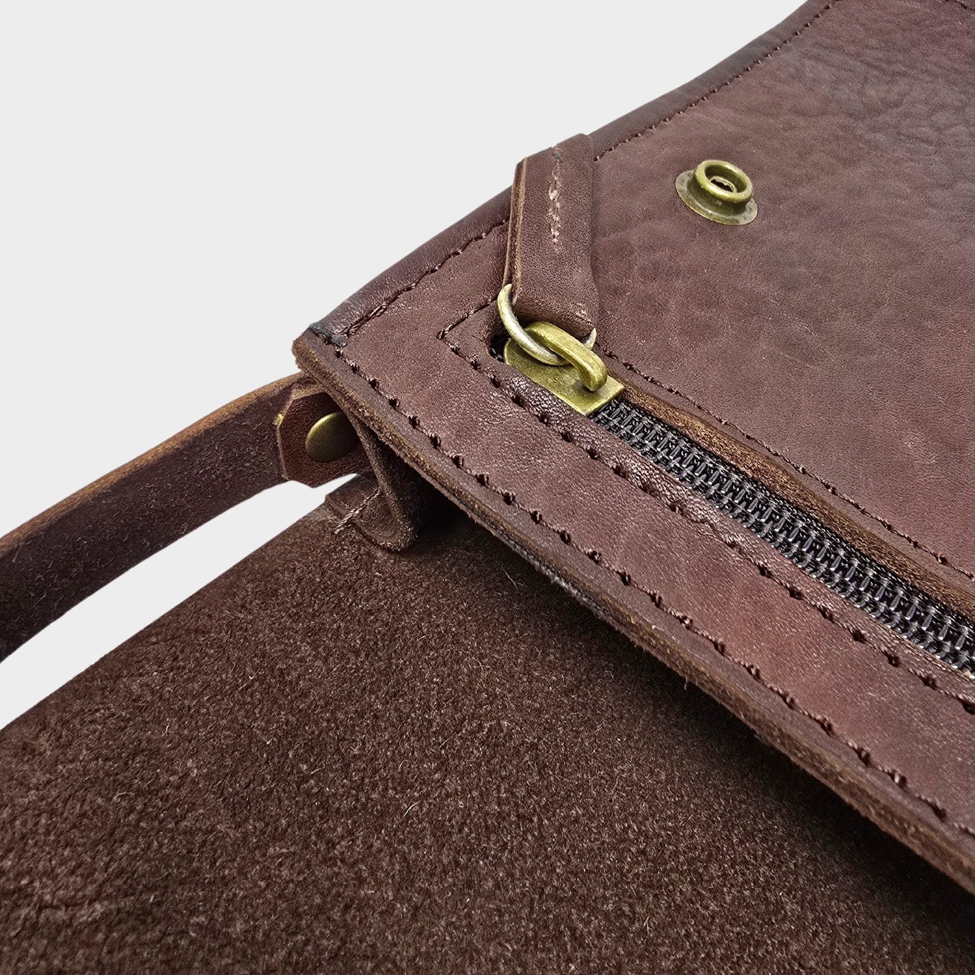 Dark Brown Small Leather Crossbody Bag with Pop Closure - Artisan Stories