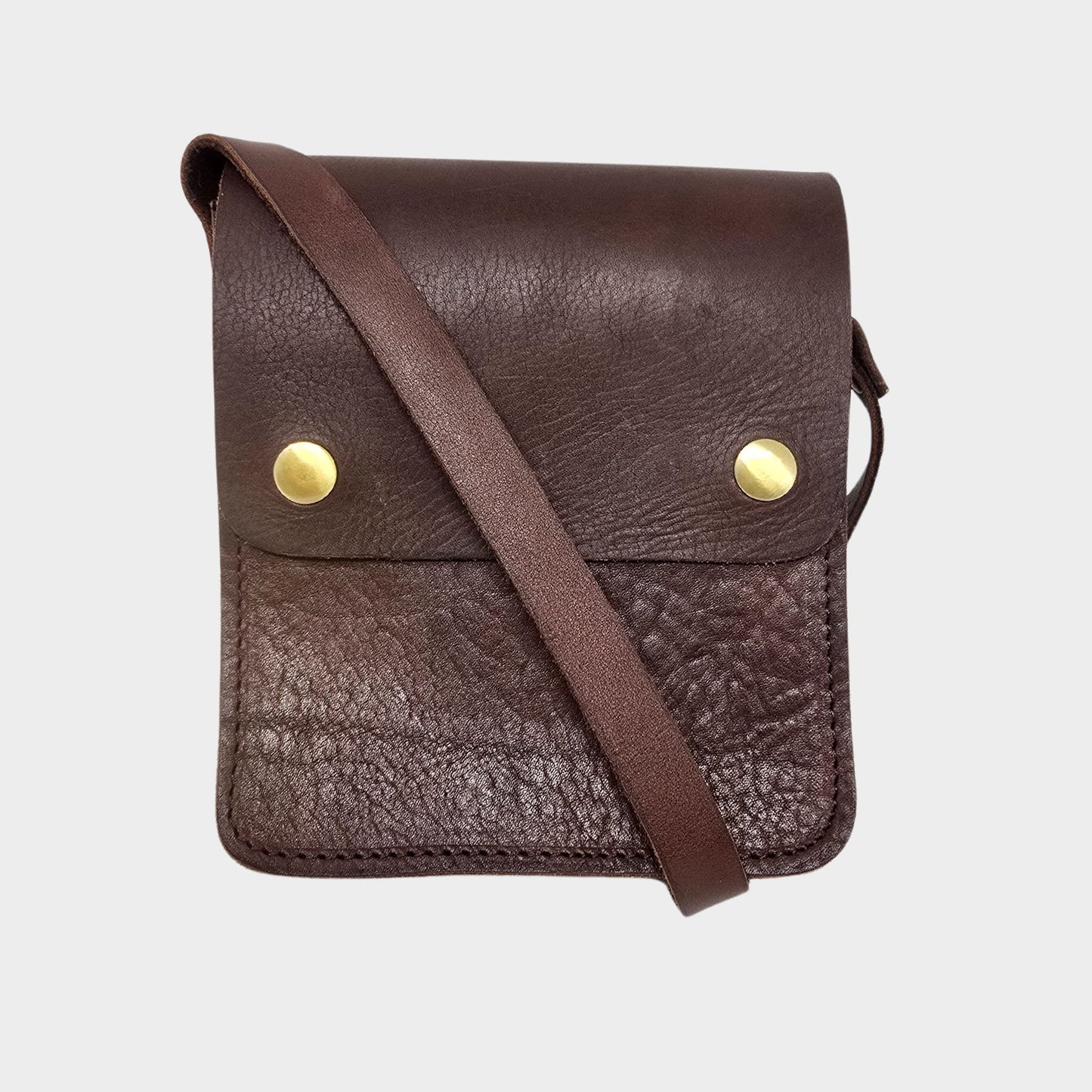 Dark Brown Small Leather Crossbody Bag with Pop Closure - Artisan Stories