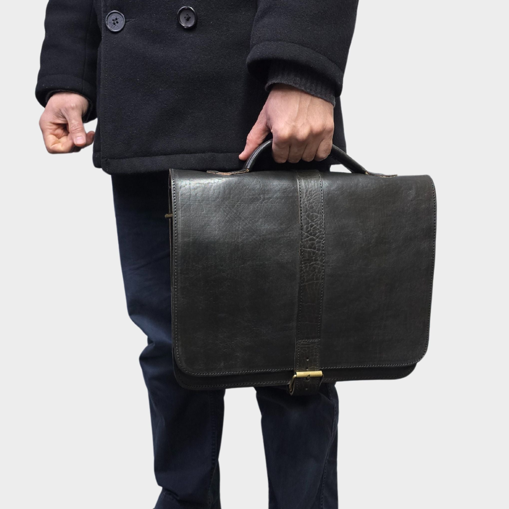 Darwin leather black messenger briefcase - Artisan Stories