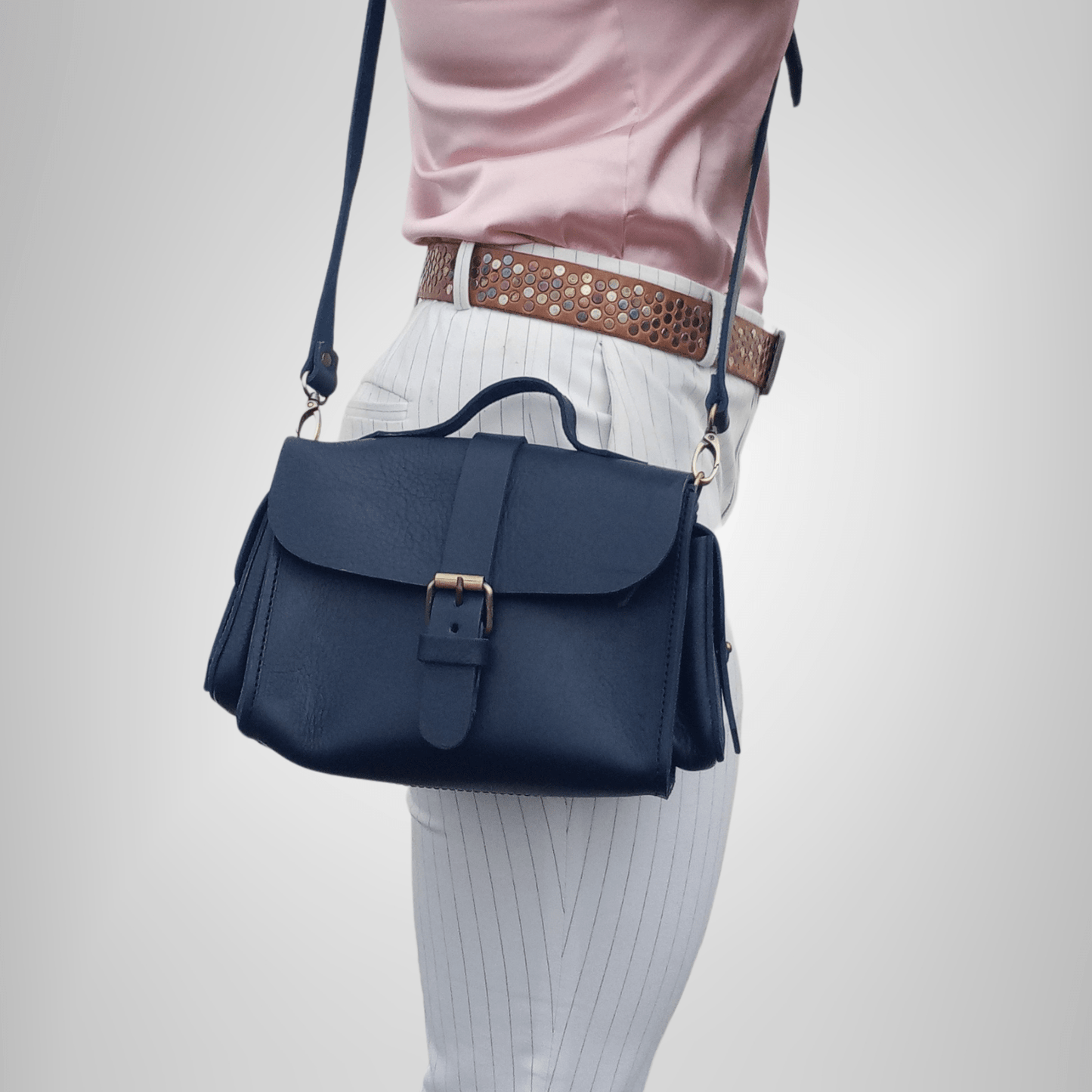 Flora Leather Handbag - Blue - Artisan Stories