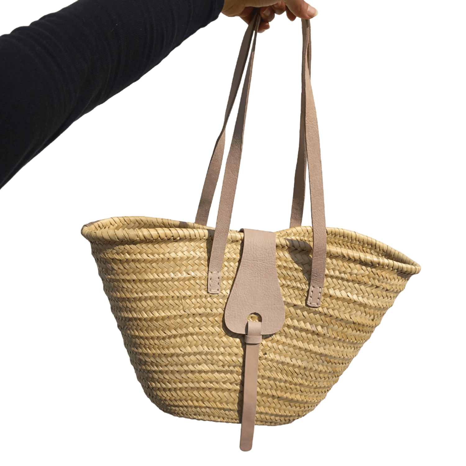 French shopper Basket leather loop closing - Artisan Stories