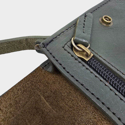 Green Small Leather Crossbody Bag with Pop Closure - Artisan Stories