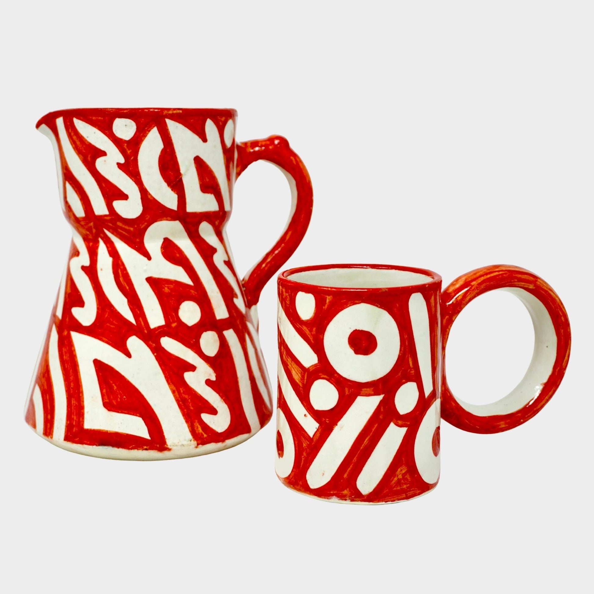 Handcrafted Moroccan Red Clay Pitcher - Boho Abstract Design - Artisan Stories