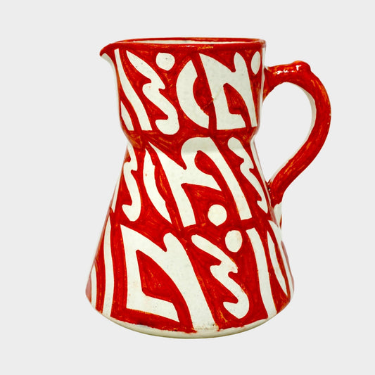 Handcrafted Moroccan Red Clay Pitcher - Boho Abstract Design - Artisan Stories