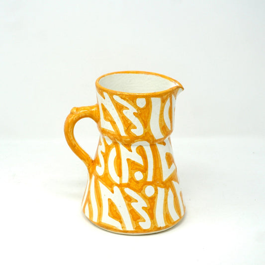 Handcrafted Moroccan Red Clay Pitcher - Boho Mustard Abstract Design - Artisan Stories