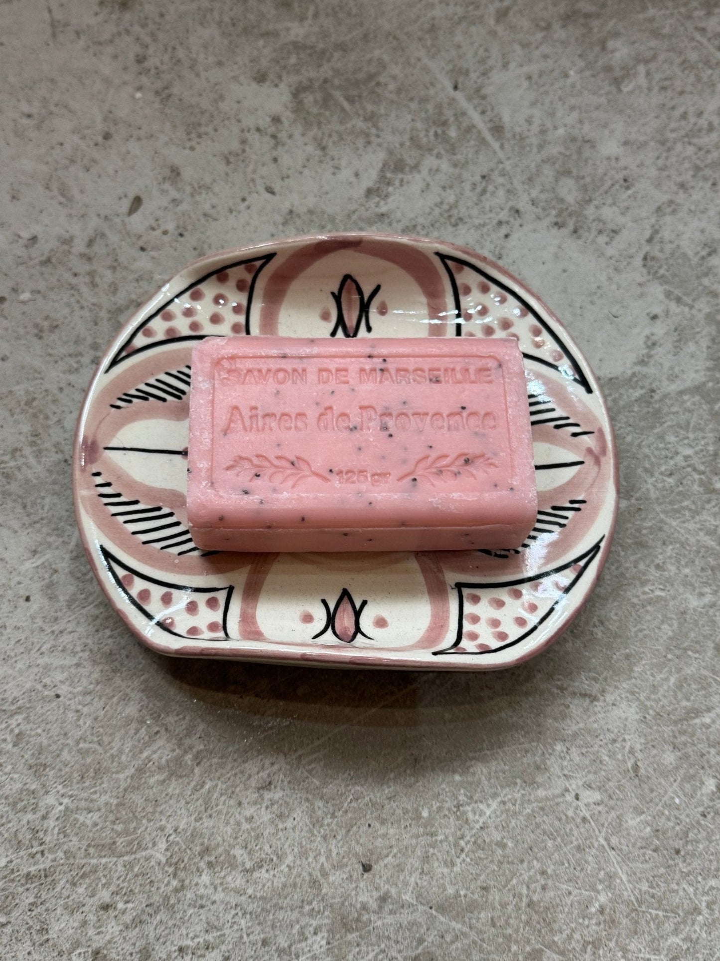 Handpainted Ceramic Soap Dish - Pink & Black - Artisan Stories