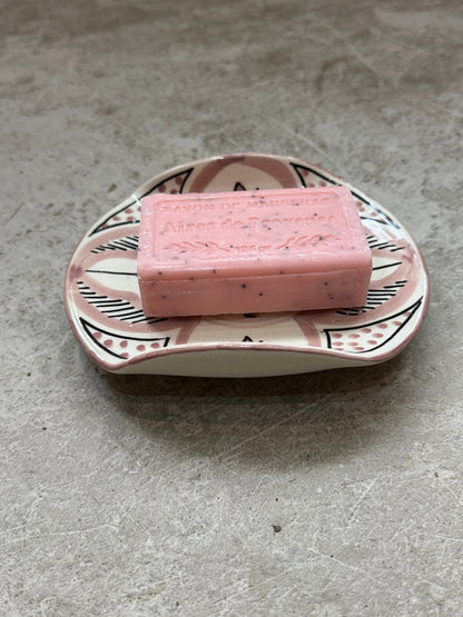 Handpainted Ceramic Soap Dish - Pink & Black - Artisan Stories