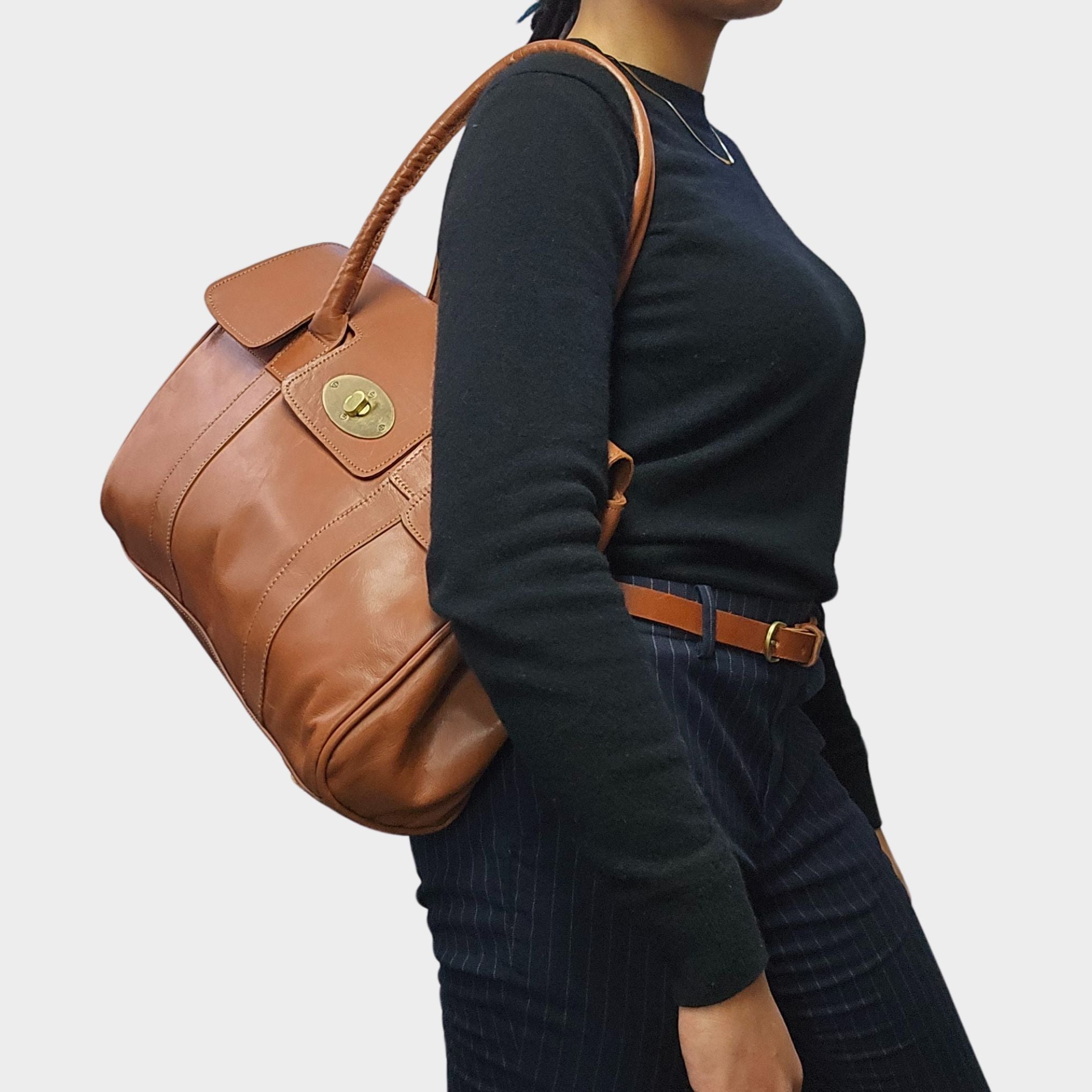 Harriet Women's Leather Tote Handbag Light Brown - Artisan Stories