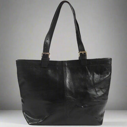 Leather 2 way Tote bag - black - Artisan Stories