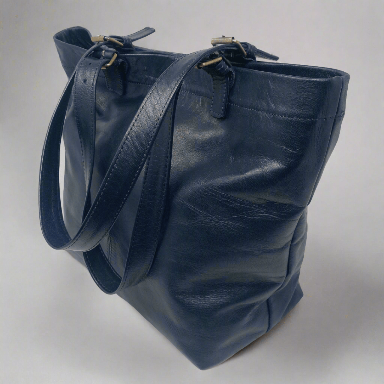 Leather 2 way Tote bag - blue - Artisan Stories