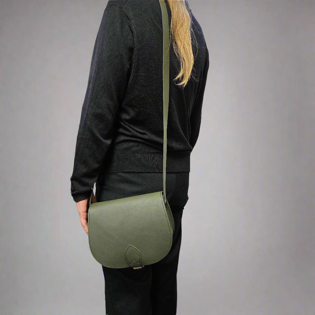 Leather Saddle Bag Crossbody Sam In Khaki Green - Artisan Stories