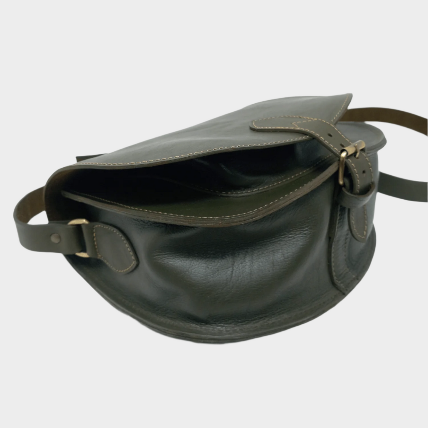 Leather Saddle Bag Crossbody Sam In Khaki Green - Artisan Stories