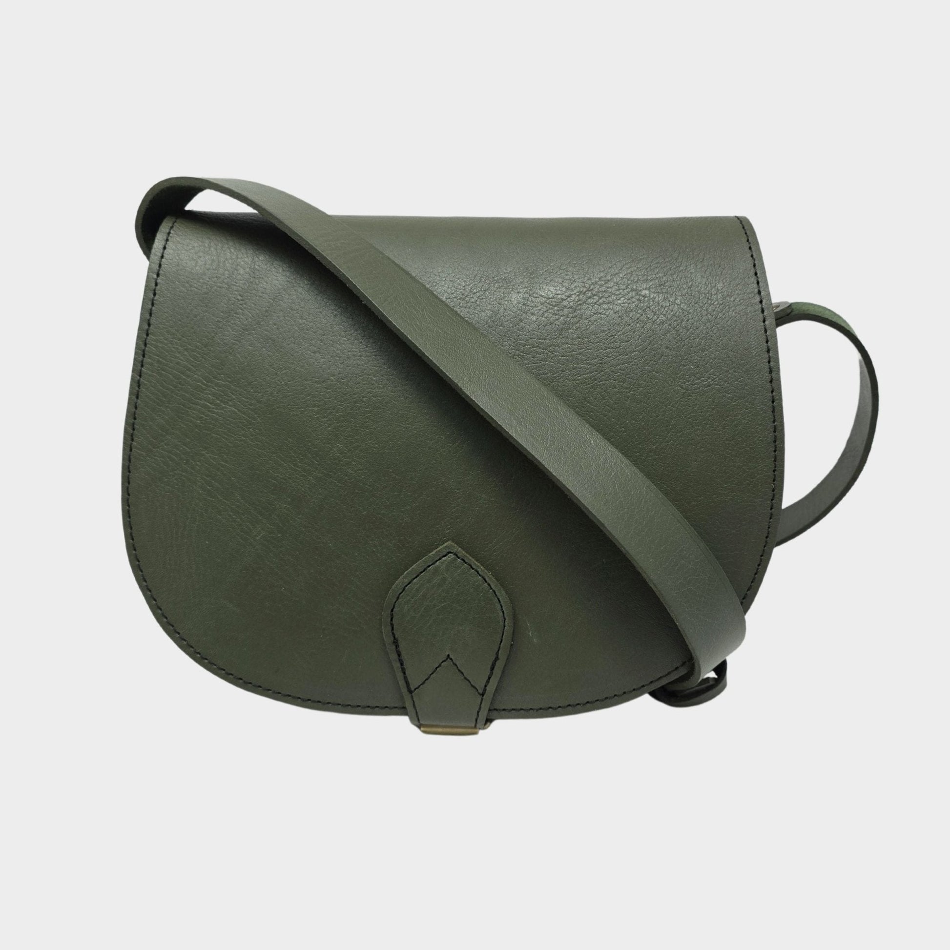 Leather Saddle Bag Crossbody Sam In Khaki Green - Artisan Stories