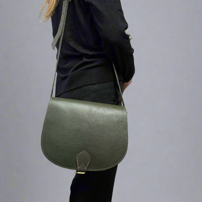 Leather Saddle Bag Crossbody Sam In Khaki Green - Artisan Stories