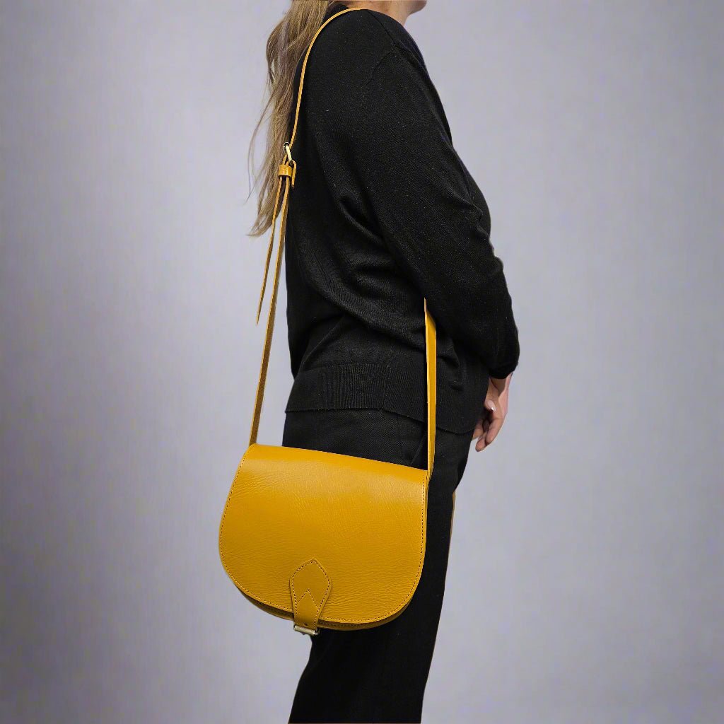 Leather Saddle Bag Crossbody Sam Yellow - Artisan Stories