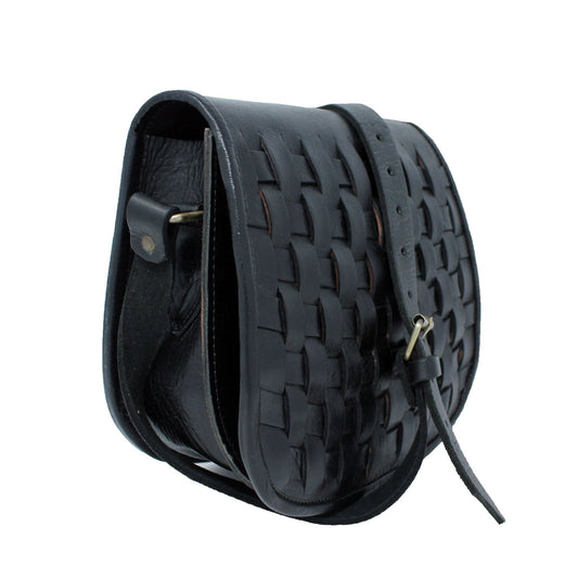 Leather Sam Woven Saddle Bag -Black - Artisan Stories