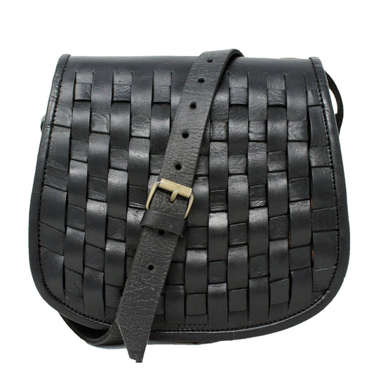 Leather Sam Woven Saddle Bag -Black - Artisan Stories