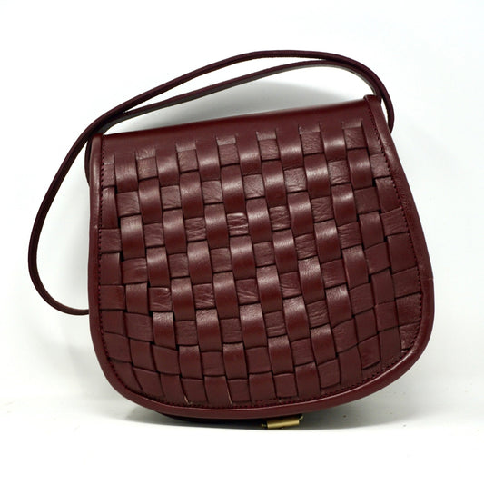 Leather Sam Woven Saddle Bag - burgundy - Artisan Stories