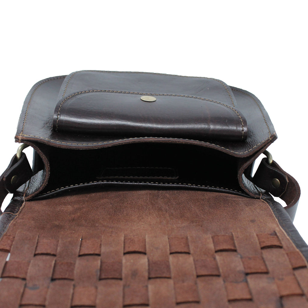 Leather Sam Woven Saddle Bag -Chocolate - Artisan Stories