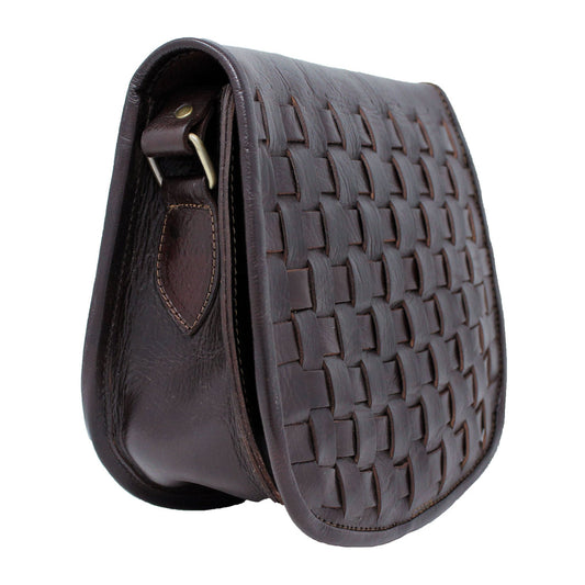 Leather Sam Woven Saddle Bag -Chocolate - Artisan Stories