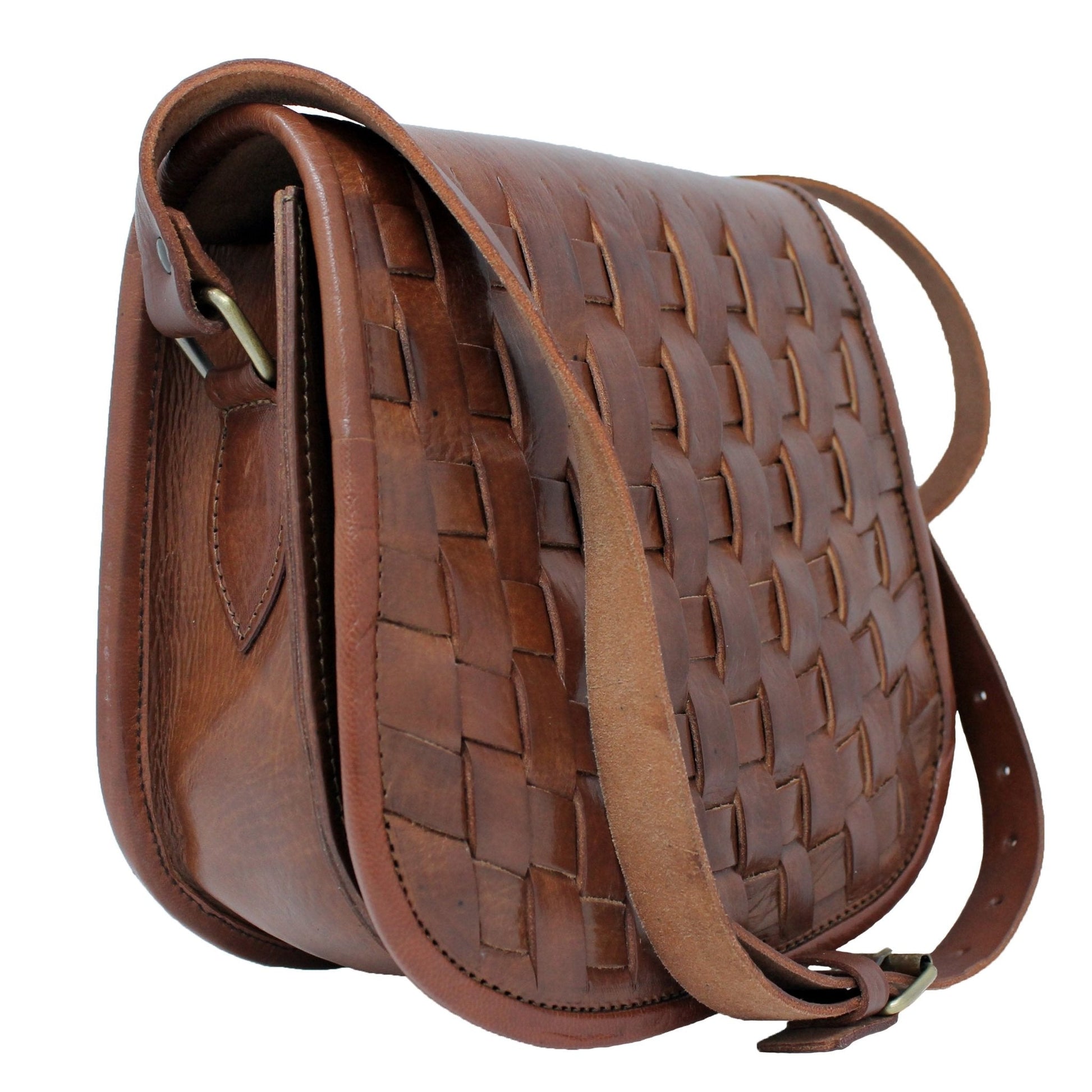 Leather Sam Woven Saddle Bag - Tan - Artisan Stories