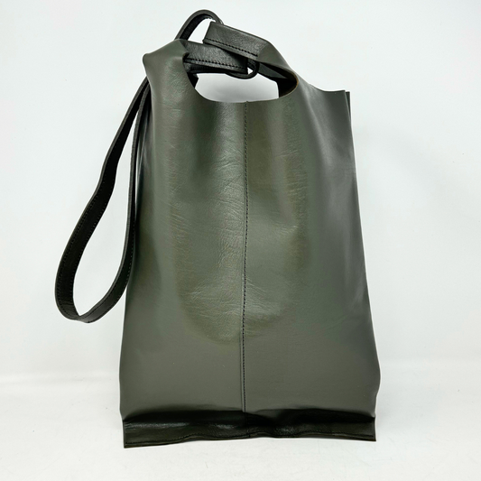 Leather Carrier Tote Bag Green