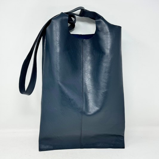 Leather Carrier Tote Bag Blue