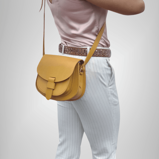 Maya yellow Leather Saddle Bag - Artisan Stories