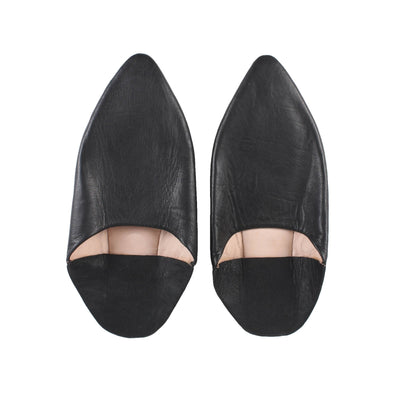 Men's Moroccan Pointed Babouche Slippers- Black - Artisan Stories