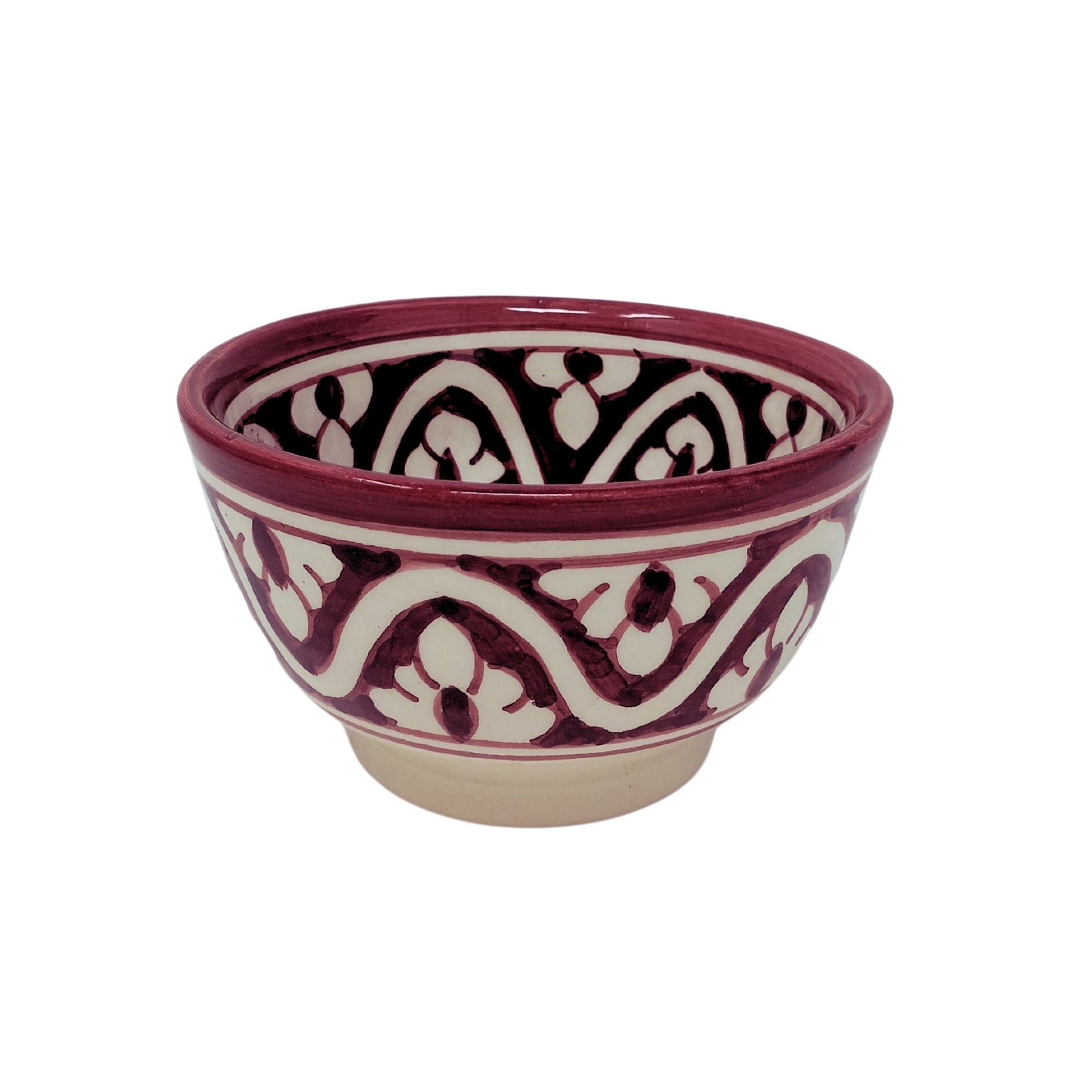 picture of handcrafted Moroccan ceramic bowl with intricate bohemian Clover pattern