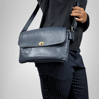 Multi - Compartment Women's Leather Handbag - Blue - Artisan Stories