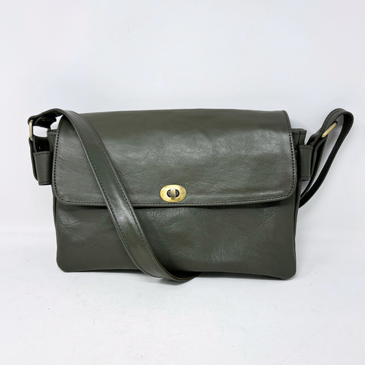 Multi-Compartment Women's Leather Handbag-  Green