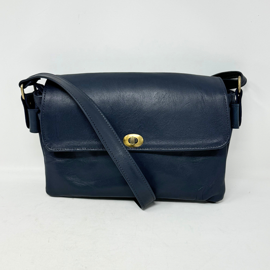 Multi-Compartment Women's Leather Handbag- Blue