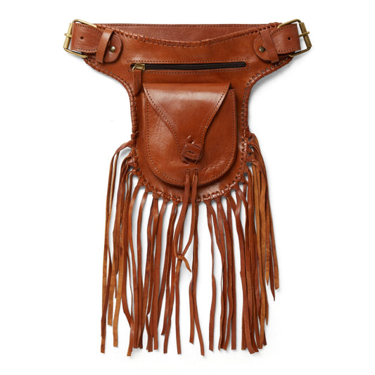 Navajo tassels Leather Bumbag - TAN - Artisan Stories