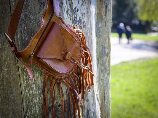 Navajo tassels Leather Bumbag - TAN - Artisan Stories