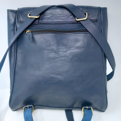 Convertible Leather Tote Backpack Cleo In Navy Blue