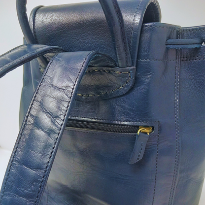 Drawstring Leather Backpack Navy Blue Sac A Do