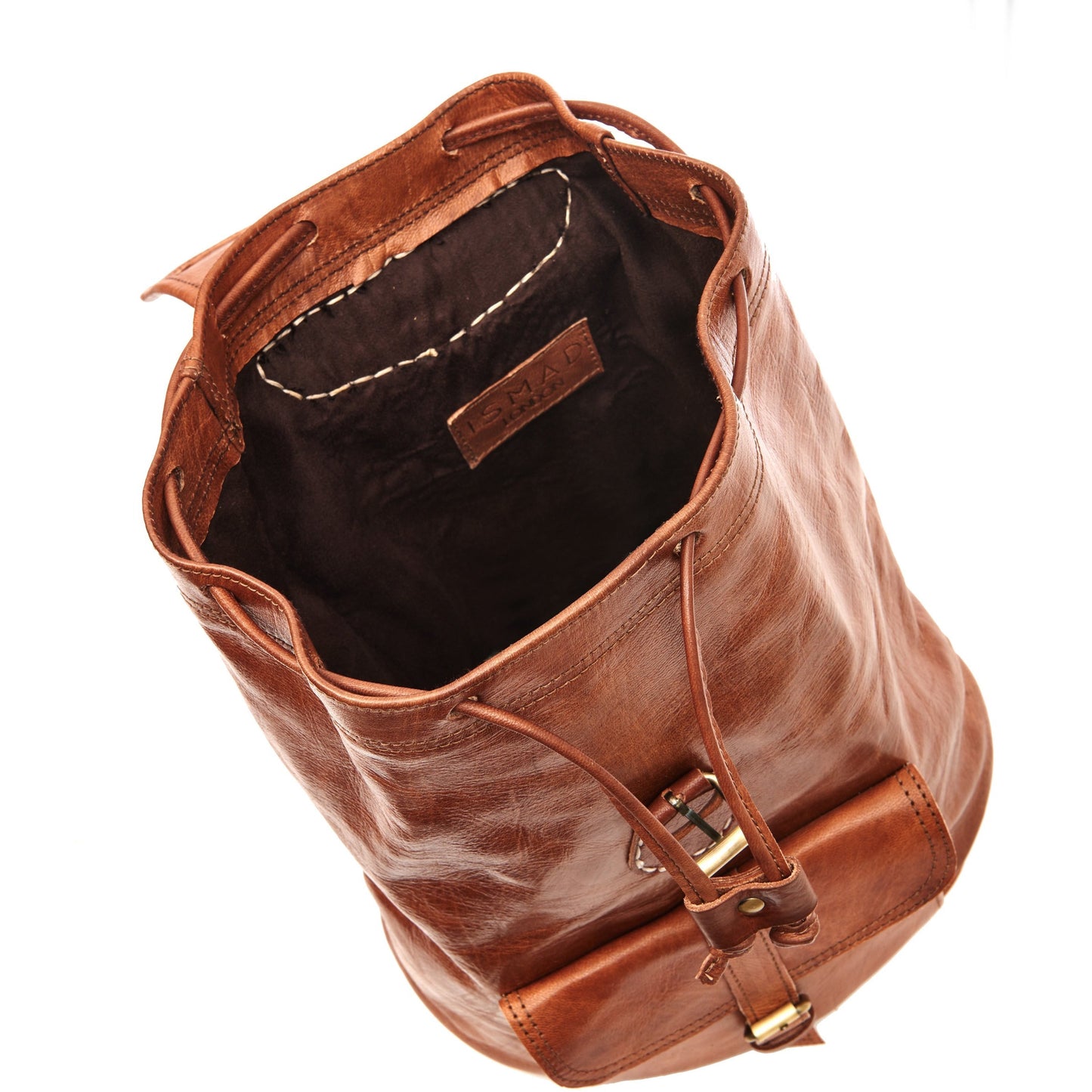 Drawstring Leather Backpack Tan Brown Sac A Do