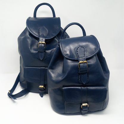 Drawstring Leather Backpack Navy Blue Sac A Do