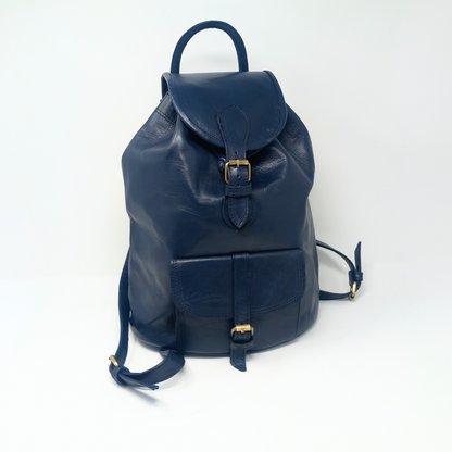 Drawstring Leather Backpack Navy Blue Sac A Do