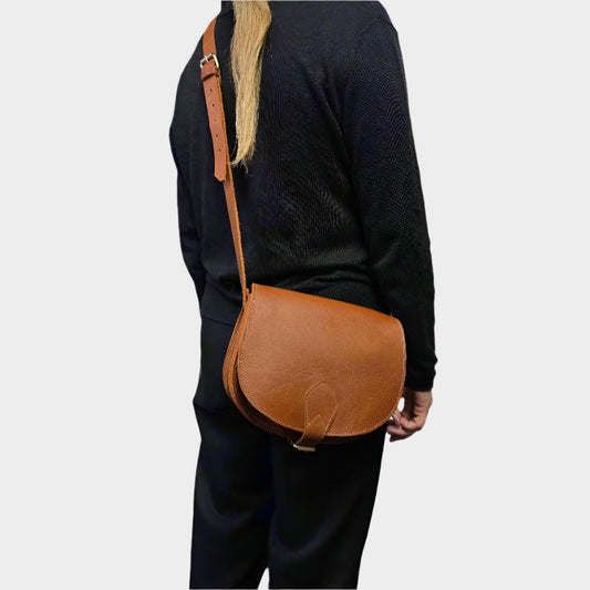 Sam Tan Leather crossbody Saddle Bag - Artisan Stories