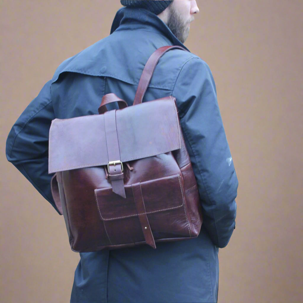 Square Backpack Bag - Dark brown - Artisan Stories