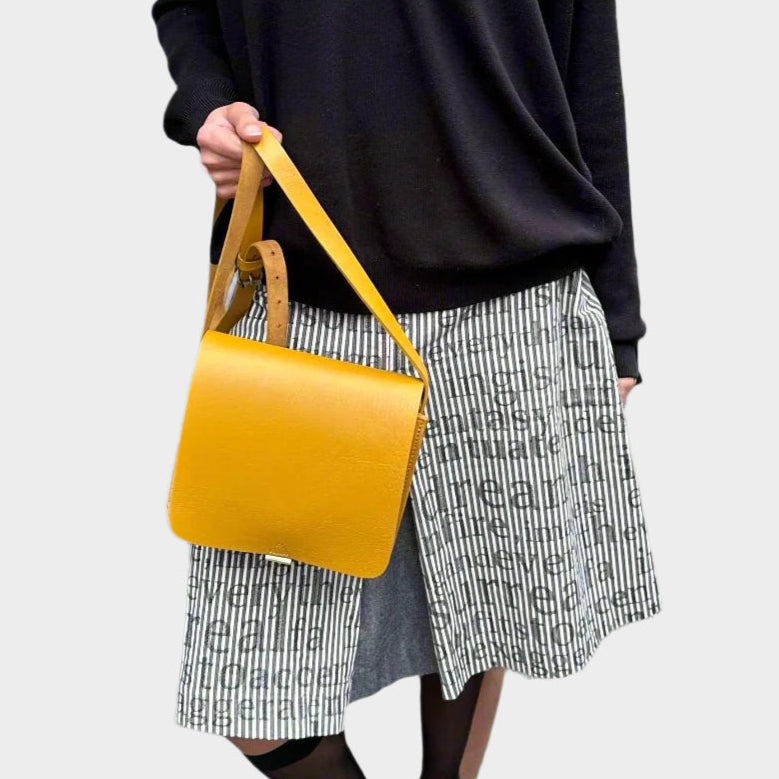 Unisex small leather Messenger Bag - yellow - Artisan Stories