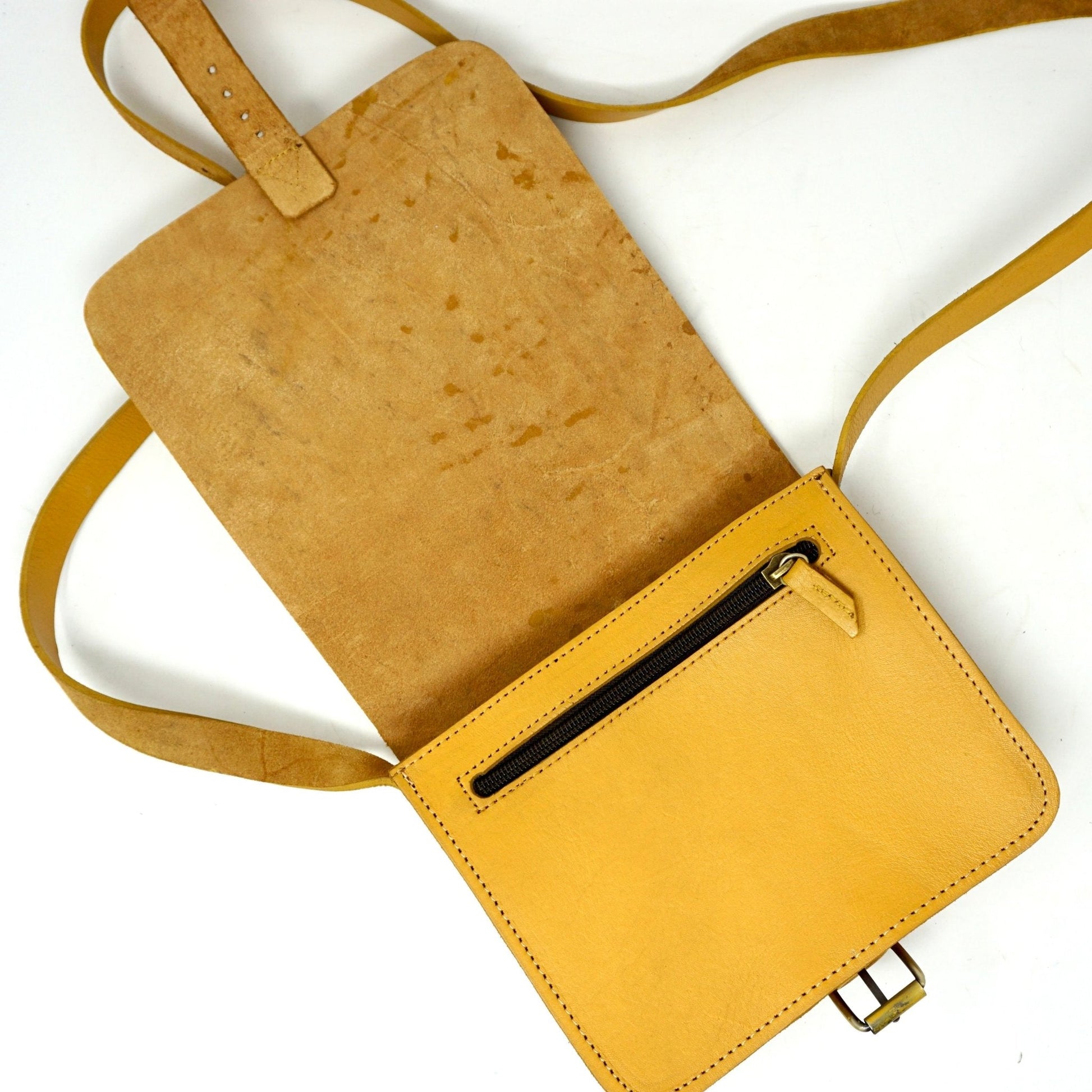 Unisex small leather Messenger Bag - yellow - Artisan Stories