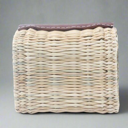 Wicker Crossbody Box Bag With Leather Straps and Flap - Artisan Stories