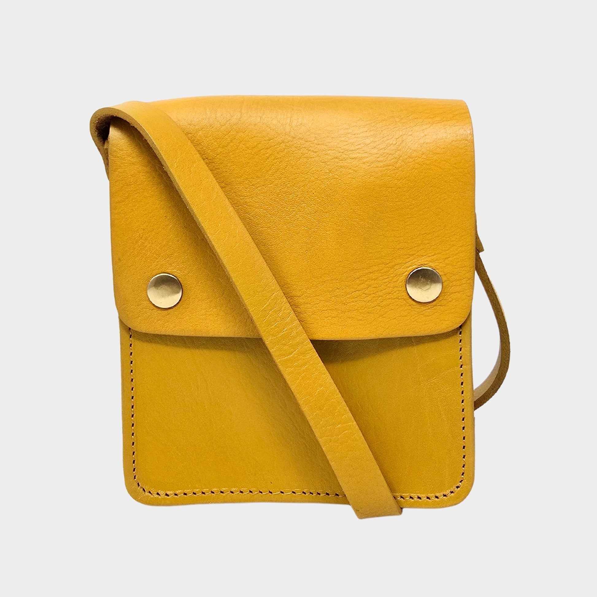 Yellow Small Leather Crossbody Bag with Pop Closure - Artisan Stories