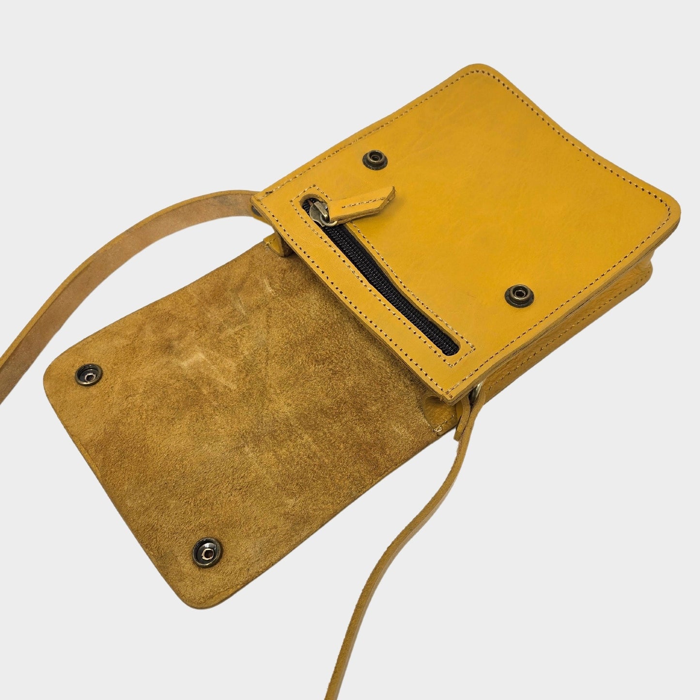 Yellow Small Leather Crossbody Bag with Pop Closure - Artisan Stories