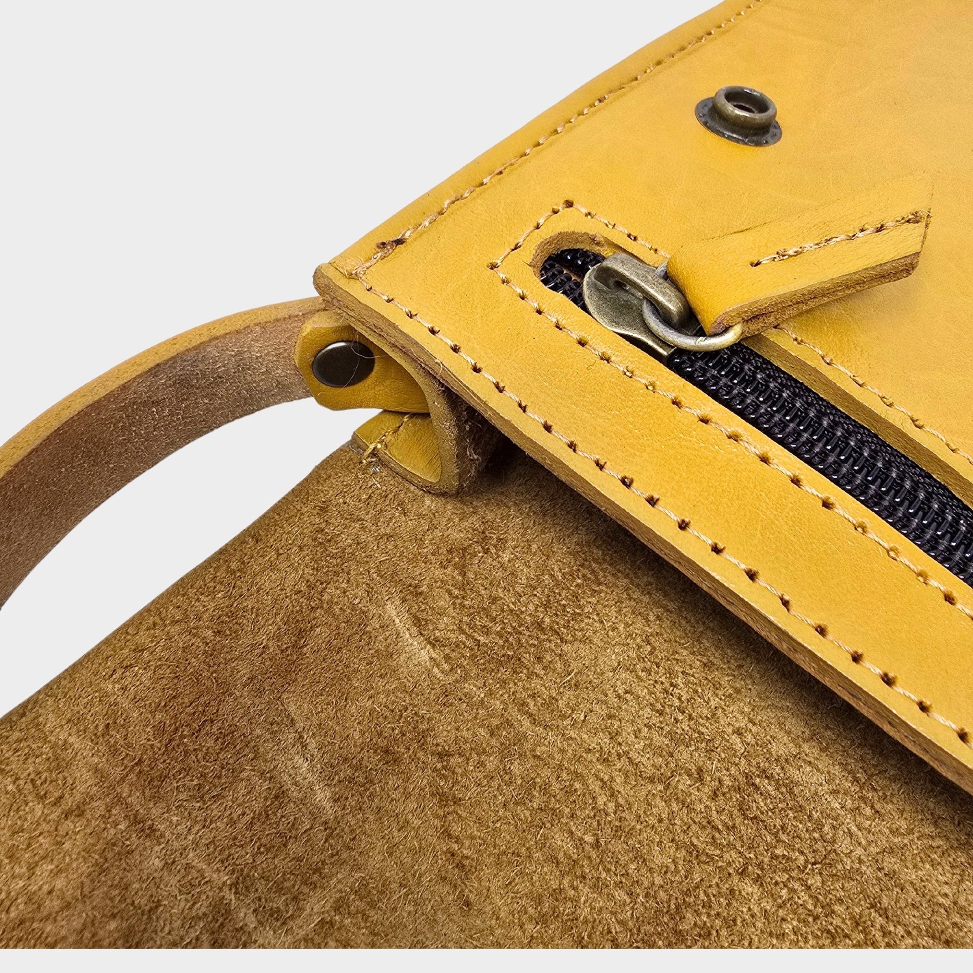 Yellow Small Leather Crossbody Bag with Pop Closure - Artisan Stories